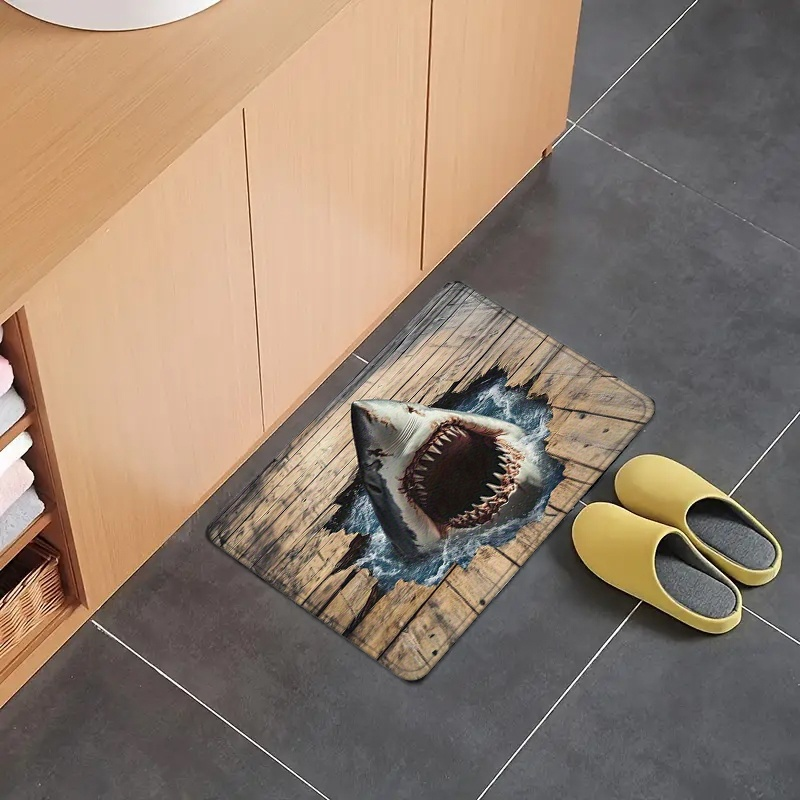 Shark Ocean Print Door Mat with Weathered Wood-Look Background in 40 x 60cm or 50 x 80cm Sizes