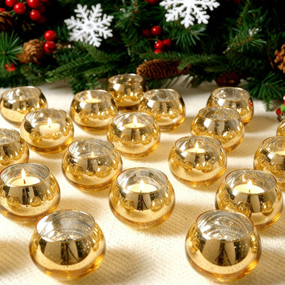 Round Glass Votive Candle Holder Sets in Gold, Pink, Silver or Green with 6-, 12- or 24-Piece Options