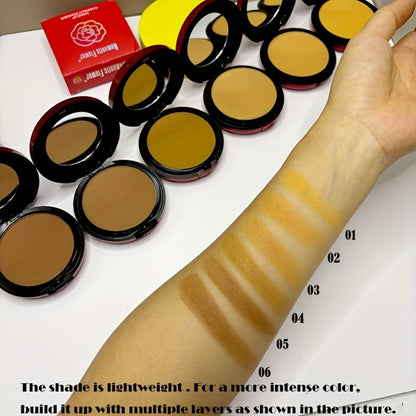 Pressed Powder Foundation Contour Matte Ful1l Coverage Oil Control Waterproof, 6 Shades Light to Dark