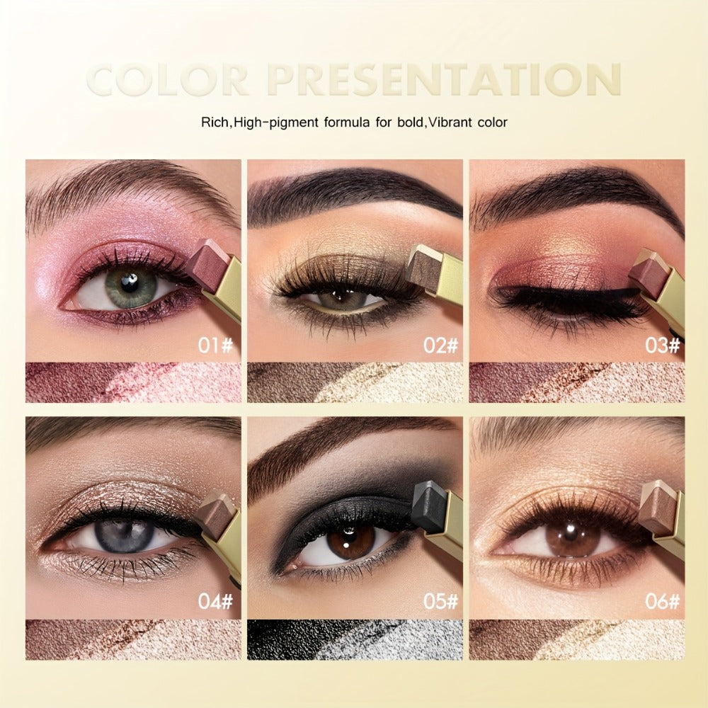 Glitter Eyeshadow Stick Pencil Set 6pcs Double Color Gradient Shimmer Metallic Waterproof, for Makeup, Travel and Everyday Vanity Use