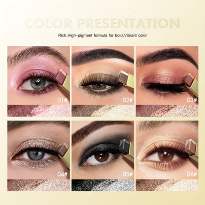 Glitter Eyeshadow Stick Pencil Set 6pcs Double Color Gradient Shimmer Metallic Waterproof, for Makeup, Travel and Everyday Vanity Use