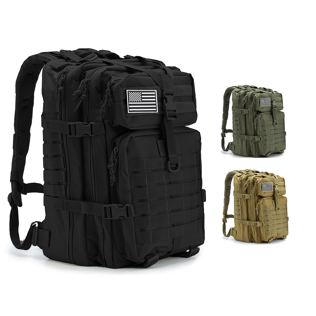 Hunting Rucksack Tactical Hiking Backpack Durable Polyester Multifunctional Camping Backpack with Utility Pocket Zipper Chest Adjustment