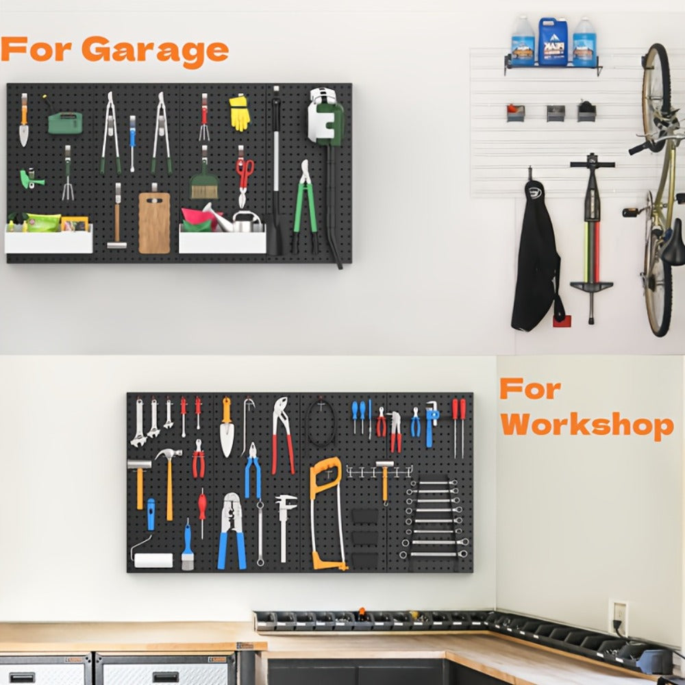 Pegboard Wall Organizer with Metal Hooks - Garage Tool Storage Board for Workshop Warehouse for Entryways, Bedrooms and Living Spaces