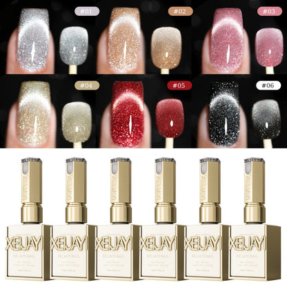 Gel Nail Polish Six-Color Magnetic Cat Eye Set with Sparkling Star and Rhinestone Effects for Nail Art