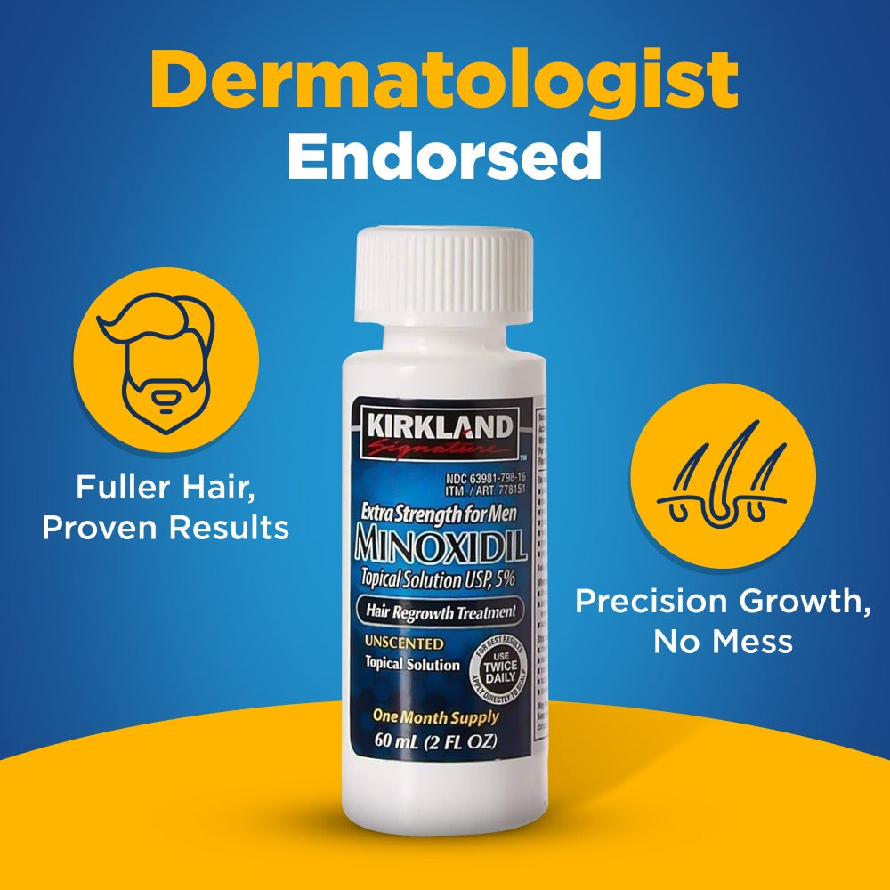 Minoxidil 5% Extra Strength Topical Solution for Men Hair Regrowth - Kirkland Signature 6-Month Supply
