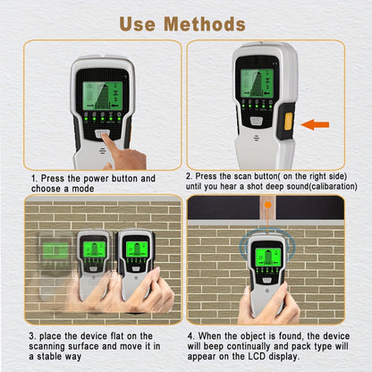 Stud Finder Wall Scanner 5-in-1 Electronic C75, LCD Display Audio Alarm Detects Wood Studs AC Live Wire Metal Pipes Joists