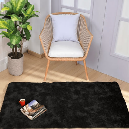 Plush Shaggy Area Rug 1.6 Inch Thick Non-Slip Machine Washable Polyester Carpet – Tie-Dye & Solid Color Fluffy Rectangle Rug for Living