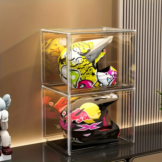 XL Clear Stackable Acrylic Storage Bins with Magnetic Lid – Dustproof Large Display Case for Figures, Collectibles, Helmets, Shoes, Bags
