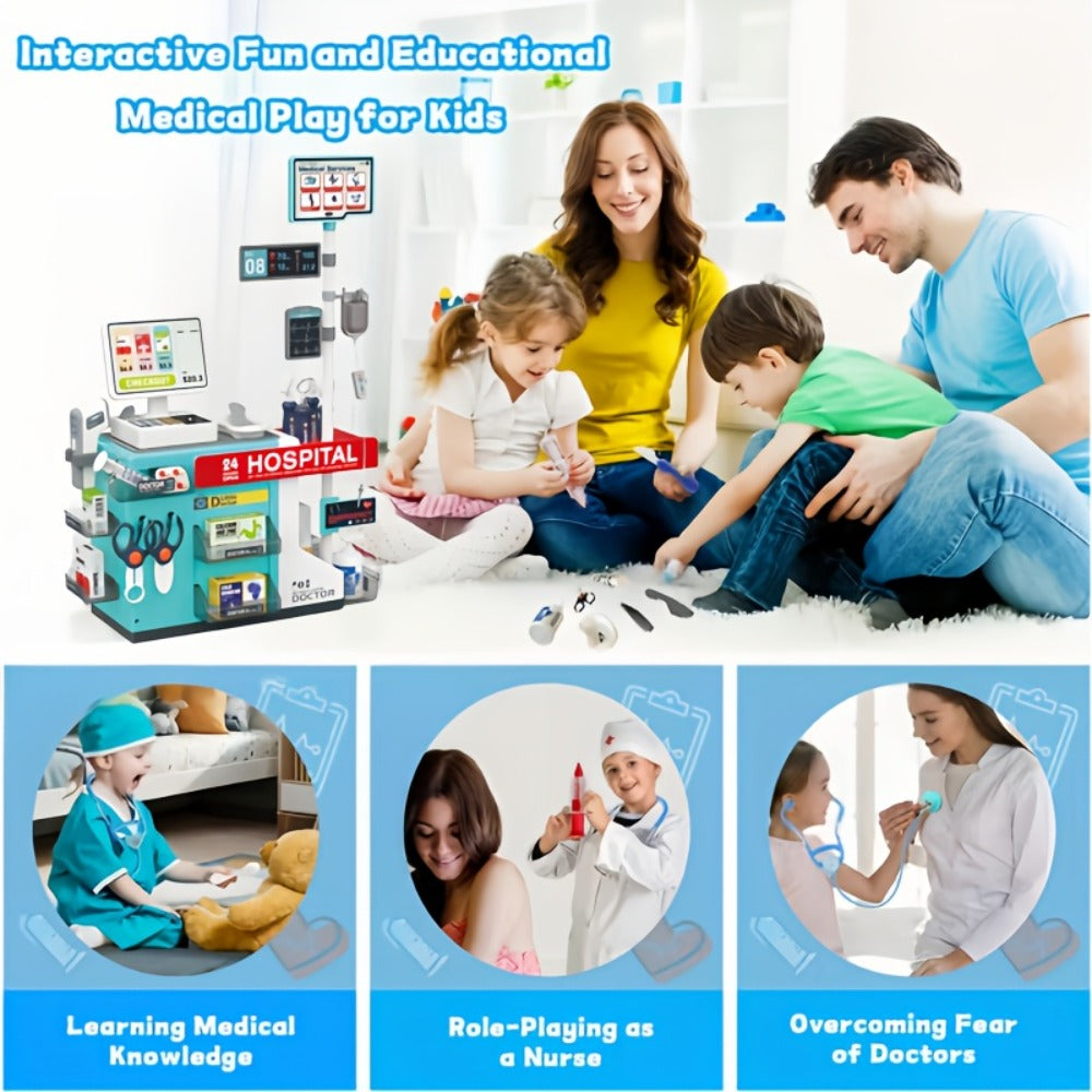 Doctor Play Set for Kids 49 PCS, Role Play Medical Station & Cashier Toy Kit for Boys Girls, Pretend Doctor Nurse Cashier