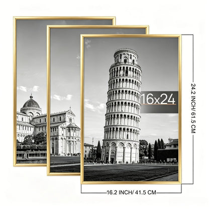 Three-Piece 16 x 24-Inch Poster Frame Set in Black, Golden or Natural Finish for Vertical or Horizontal Walls