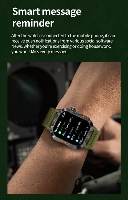 Smart Watch 2.01-Inch Rugged Display with Compass, LED Flashlight, Calling and Three Strap Combinations