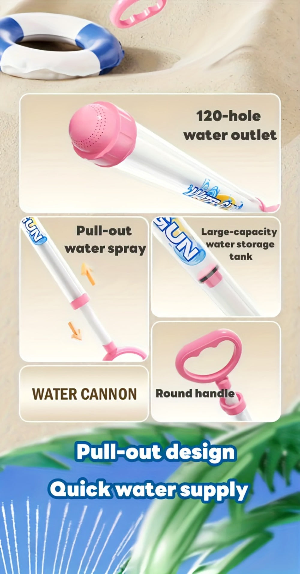 Firework-Shape Manual Water Blaster Set with Three or Six Pull-Push Wands in Blue, Purple and Pink