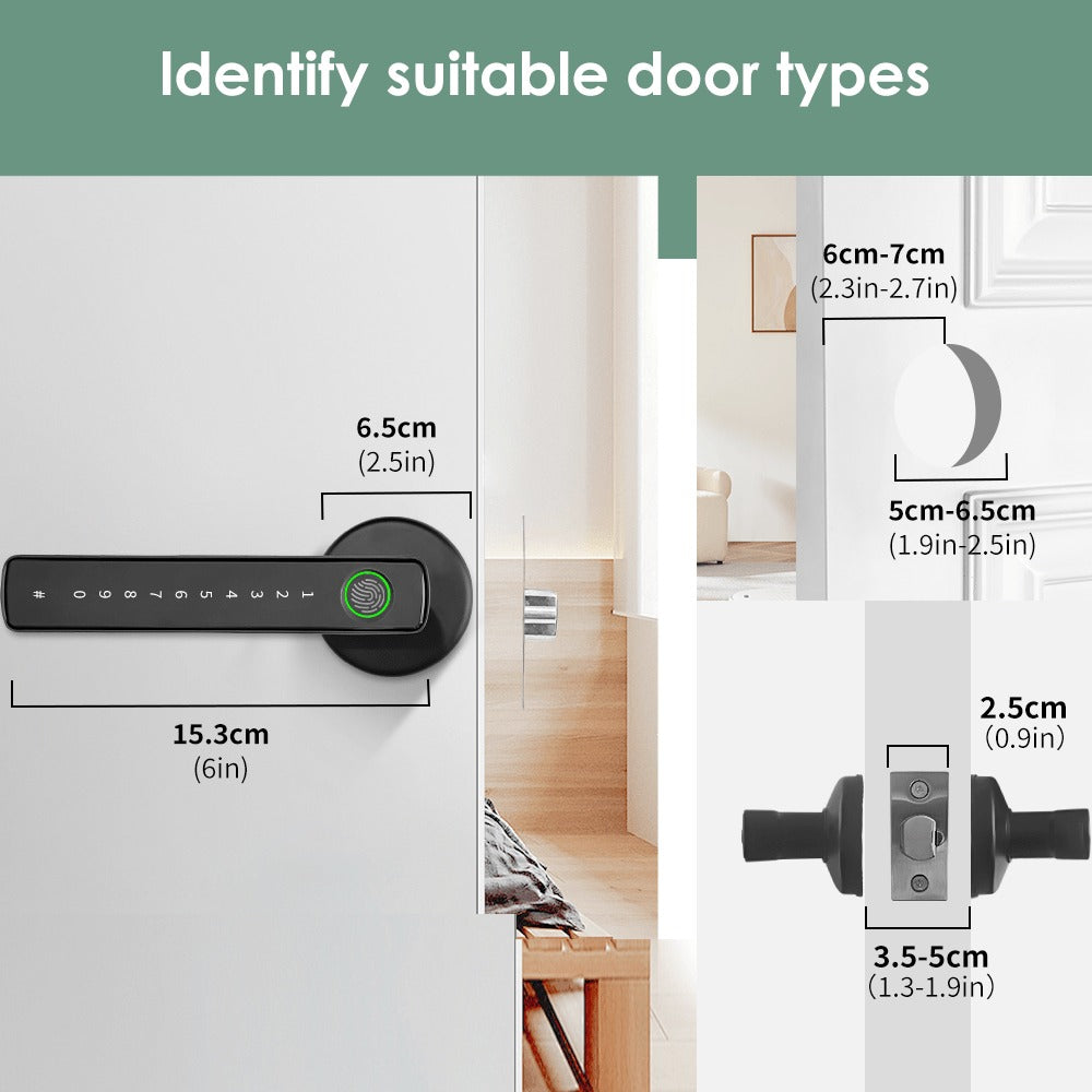 Aluminum Alloy Smart Door Handle Lock 4-in-1 with Fingerprint, Password, App & Key, Left & Right Hand Compatible