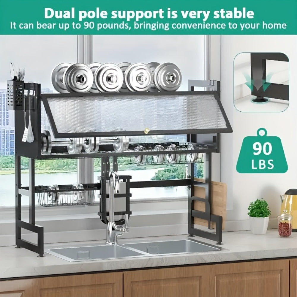 Dish Drying Rack Multi-Layer Kitchen Countertop Organizer – Dust-Free Drainer for Plates Bowls Utensils