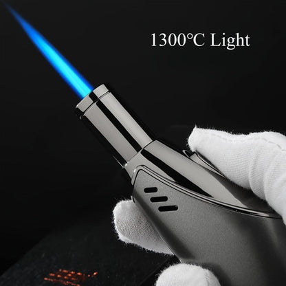 JOBON Angled-Body Torch Lighter with Cigar Punch, Side Ignition Switch and Silver Gift Box