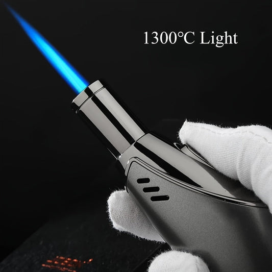 JOBON Angled-Body Torch Lighter with Cigar Punch, Side Ignition Switch and Silver Gift Box