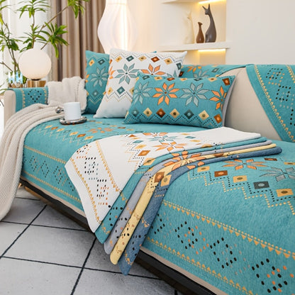 Sofa Cover Bohemian Chenille Jacquard Knit Sections for Seat, Armrest or Backrest with Model-Specific Size and Color Options
