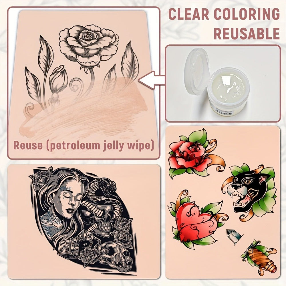 Tattoo Practice Skin Kit, Double-Sided Silicone Training Skin with Transfer Papers for Microneedling