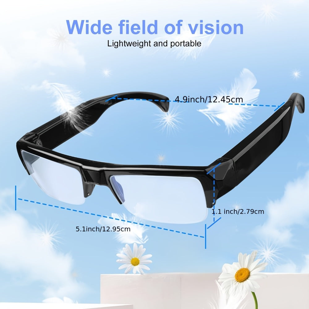 Slim Clear-Lens Camera Glasses in Black with Front Camera and 32GB or 64GB Memory Card Bundles