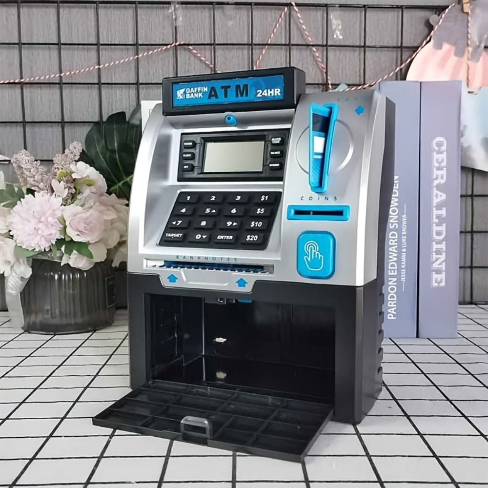 Electronic Money Bank for Kids with Debit Card & Cash Scanning, Digital ATM Piggy Bank with Coin & Bill Slot