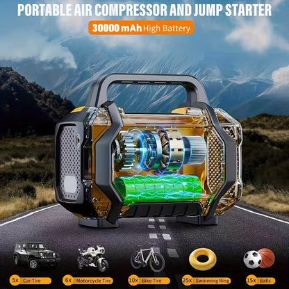 7000A Jump Starter with Air Compressor & Tire Inflator, 8-in-1 Portable Car Battery Booster for 9L Gas 8.5L Diesel, 150PSI Auto-Stop