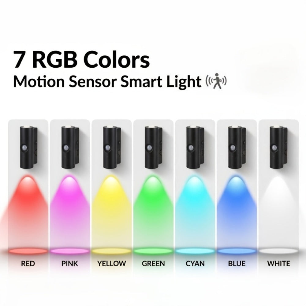 Motion Sensor Wall Lights 4-Pack – Rechargeable Magnetic Dual-Head LED Night Light, RGB & Tri-Color, Wireless for RV, Bedroom, Stairs
