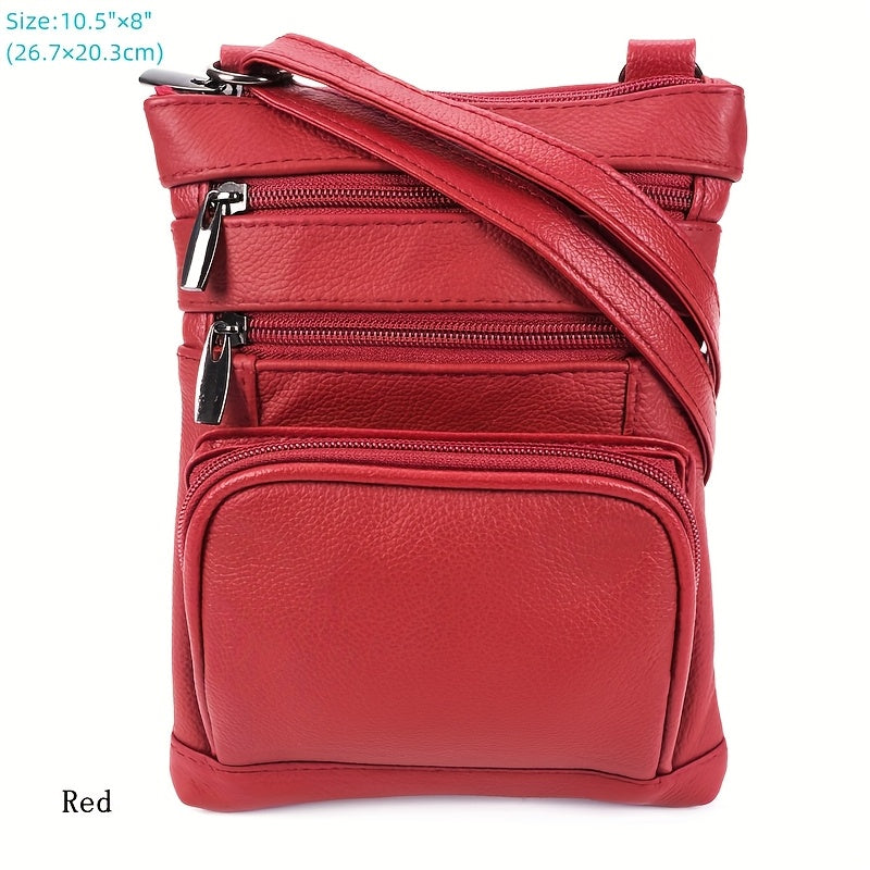 Genuine Leather Shoulder Bag for Women Men Soft First-Layer Cowhide Crossbody Bag Multi-Pocket Messenger Bag 3 Sizes Fits Smartphone Tablet