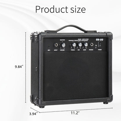 20W Electric Bass Guitar Amplifier with 6.5-Inch Speaker, Volume Treble Bass Middle Controls, Headphone Output Jack