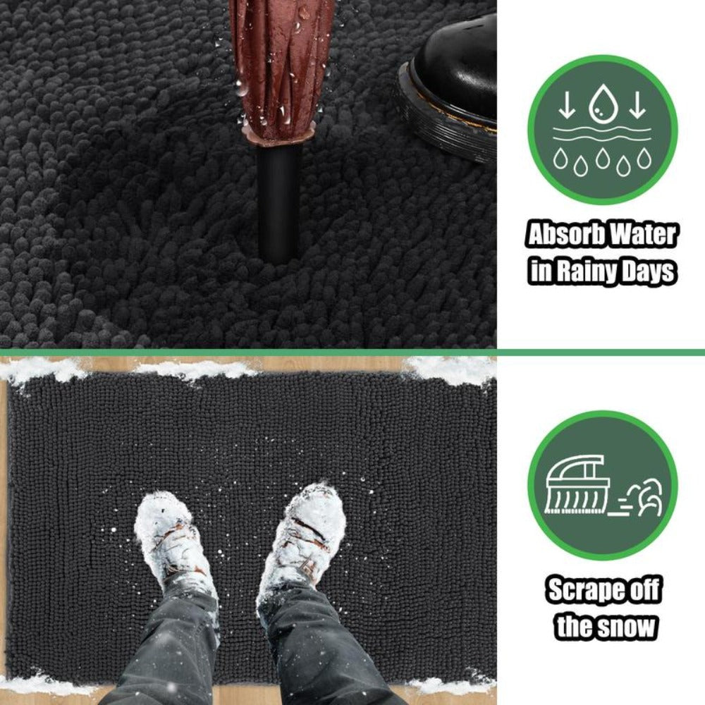Chenille Doormat Absorbent Non-Slip Washable Indoor Outdoor Mat – Soft Shaggy Entryway Rug for Muddy Paws