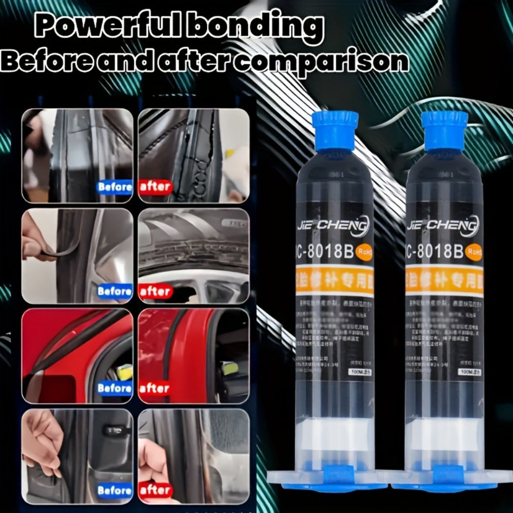Black Rubber-Specific Cyanoacrylate-Labeled Adhesive in 30cc Syringe Bottle with Pointed Applicator