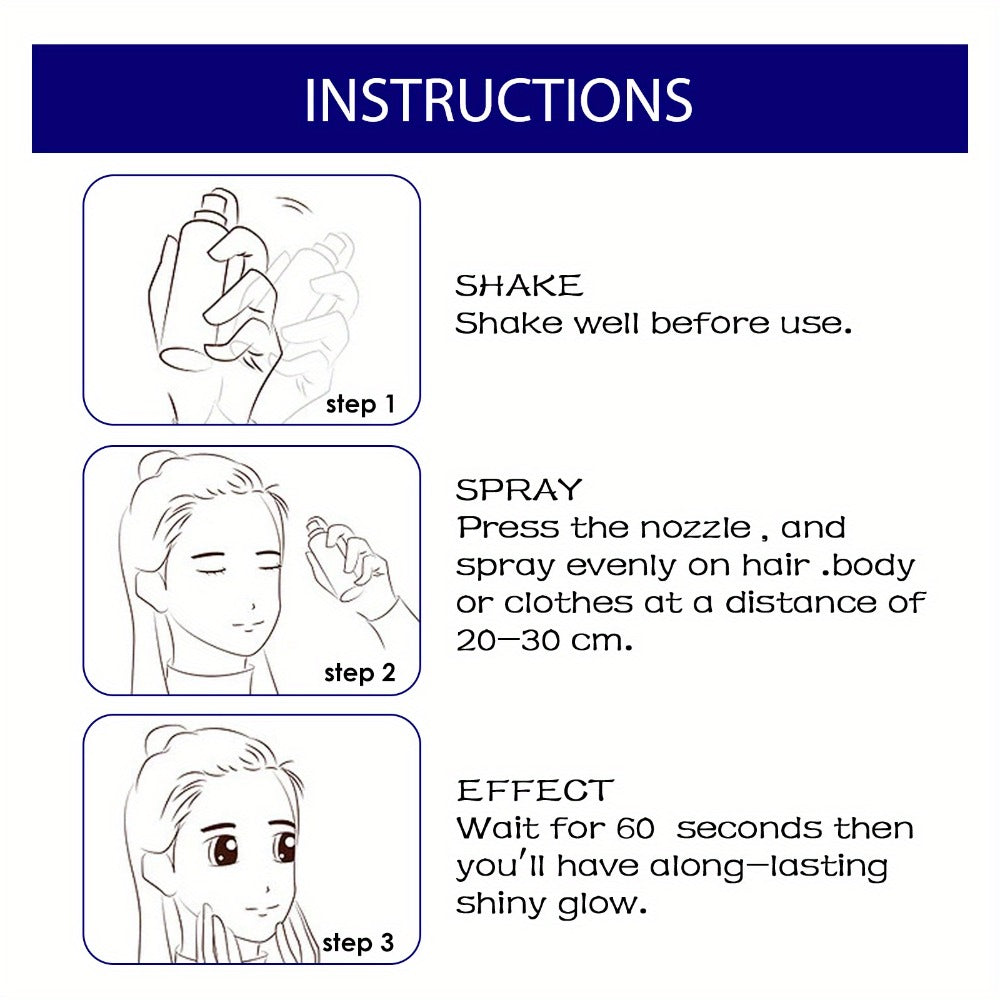 Shimmer Glitter Body Spray 60ml Waterproof Long-Lasting Highlighter for Skin Hair & Clothing – Fine Mist Sparkle Glow Spray for Parties