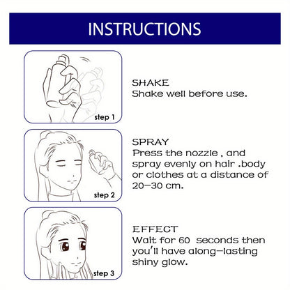 Shimmer Glitter Body Spray 60ml Waterproof Long-Lasting Highlighter for Skin Hair & Clothing – Fine Mist Sparkle Glow Spray for Parties