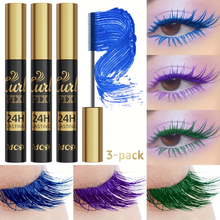 Colorful Mascara Set 3-Piece Bright Shades with Eyebrow Pencil Eyeshadow Pencil & Waterproof Eyeliner