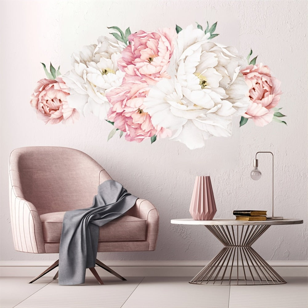 Peony Flower Window Glass Sticker – Anti-Collision Waterproof Decorative Glass Film, European Floral Wall & Window Decal for Home Decor