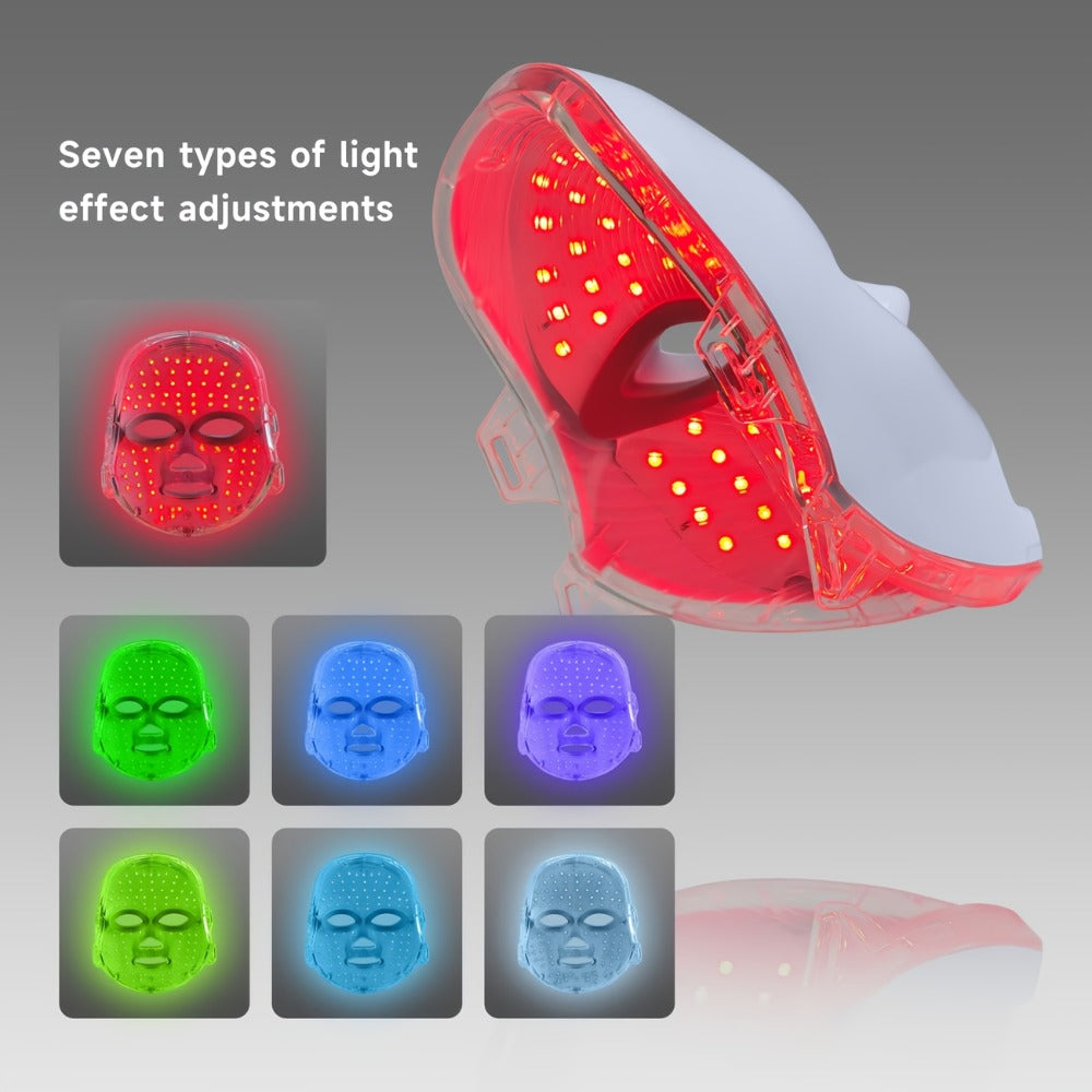 LED Facial Beauty Device 7-Color Light Therapy Portable At-Home Skincare Tool for Bath Time, Home Spa and Personal Care