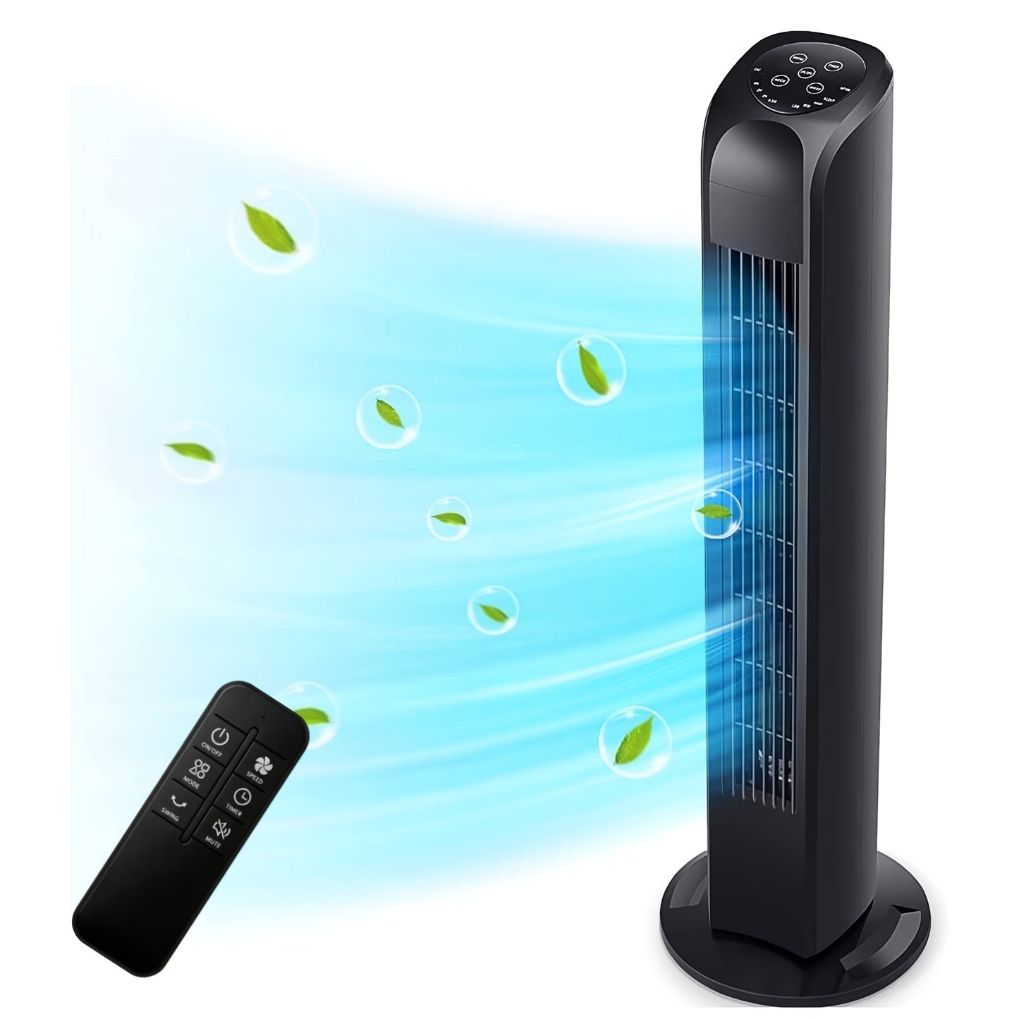 Tower Fan 31 Inch Bladeless, 80° Oscillating Standing Fan with Remote Control, 7.5H Timer & 3-Speed Settings