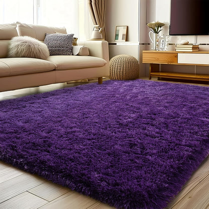 Area Rug Fluffy Faux-Fur Shag in Solid, Tie-Dye and Ombre Colors with Six available Room Sizes