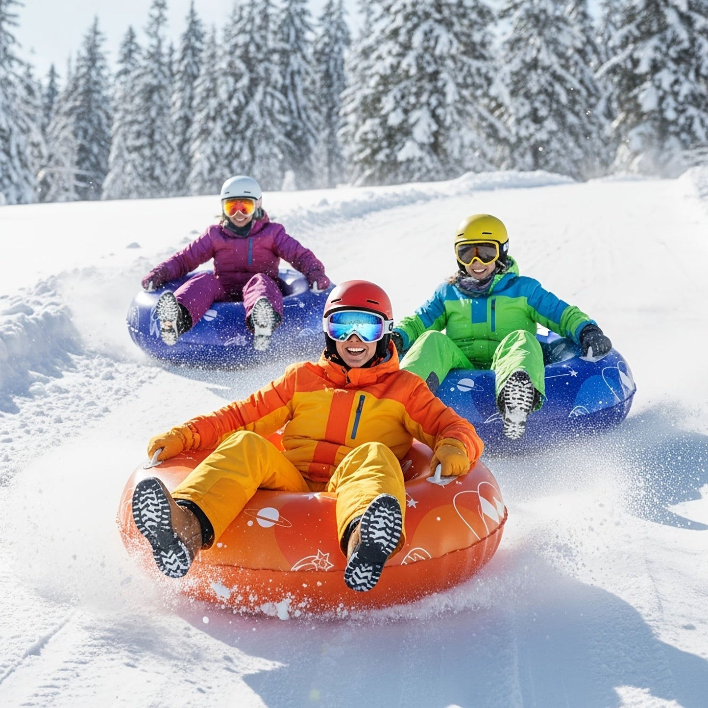 Snow Sled Tubes 3-Pack Foldable Inflatable – Triple-Layer PVC Snow Tubes 36 & 40 Inch, 220 lbs Capacity, 3-Layer Airlock Valve