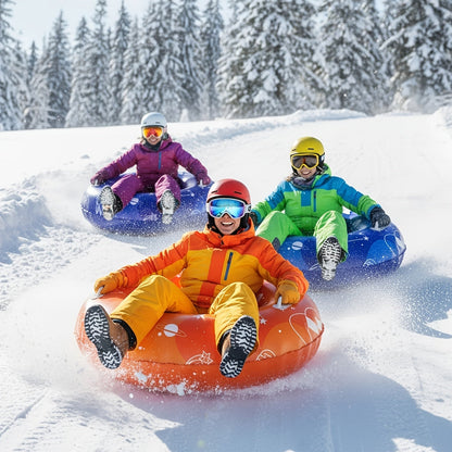 Snow Sled Tubes 3-Pack Foldable Inflatable – Triple-Layer PVC Snow Tubes 36 & 40 Inch, 220 lbs Capacity, 3-Layer Airlock Valve