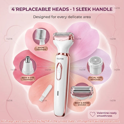 4-in-1 Electric Shaver for Women Rechargeable Wet & Dry Painless – Face Nose Legs Underarm Bikini Trimmer Portable Cordless Grooming Kit