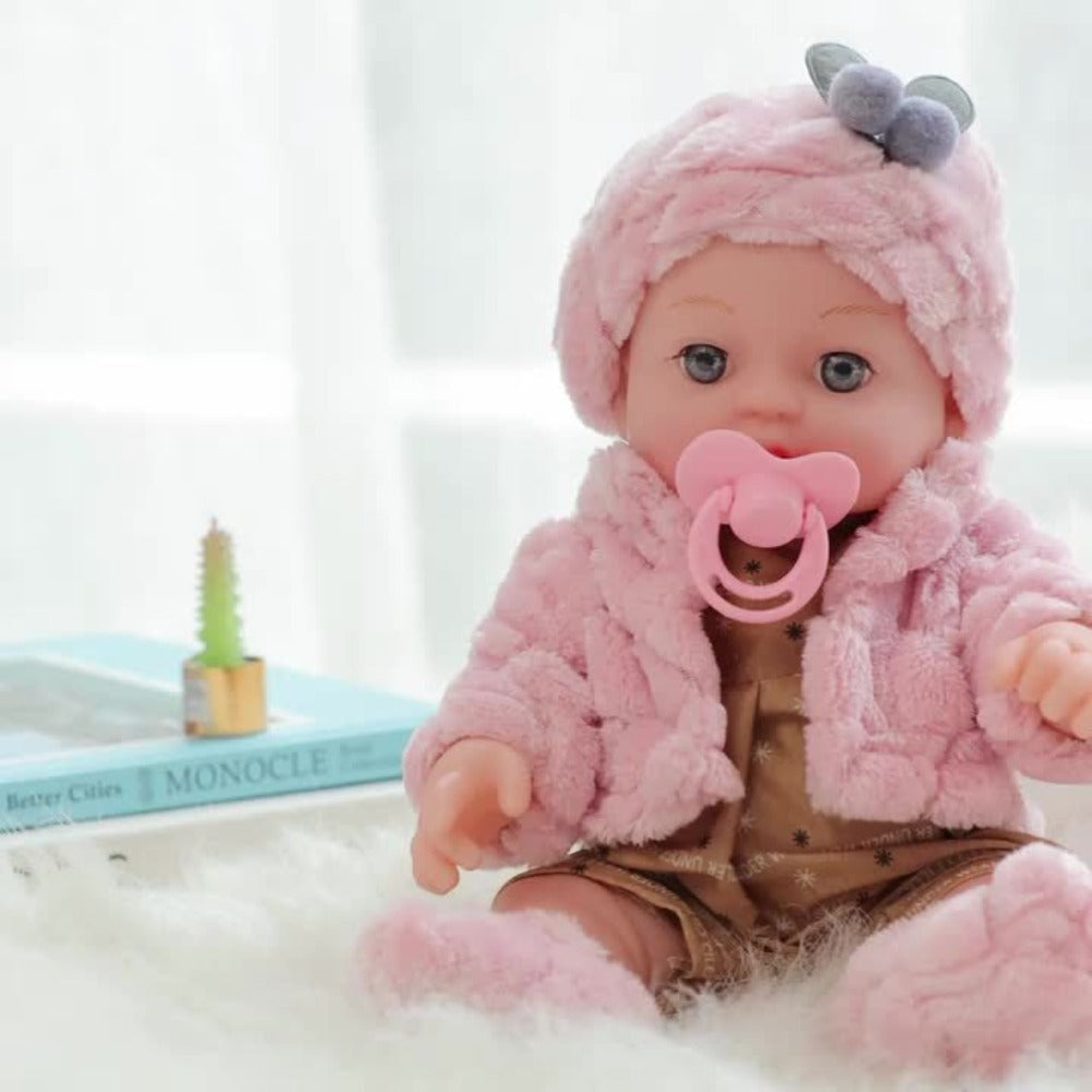 Bunny Ear Baby Doll 12 Inch Pink, Fluffy Bunny Ears PVC Realistic Newborn Comfort Doll, Cute Plush Toy for Boys & Girls Ages 3+
