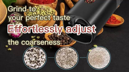 Electric Salt and Pepper Grinder Set 2-Pack Rechargeable with Charging Base & White Light - One-Hand Operation
