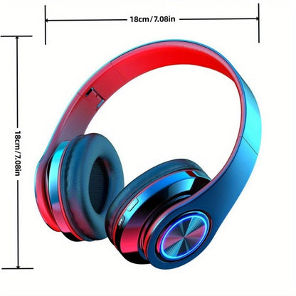 LED Light Over-Ear Wireless Headphones Deep Bass Subwoofer, Active Noise Cancelling Foldable Headset Bluetooth 5.3