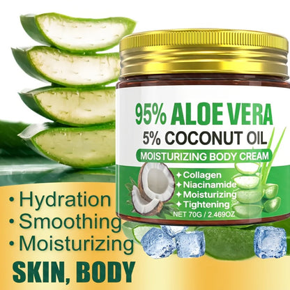 Aloe Vera Collagen Face Cream, Two Jar Set with Hyaluronic Acid and Coconut Oil for Daily Moisture