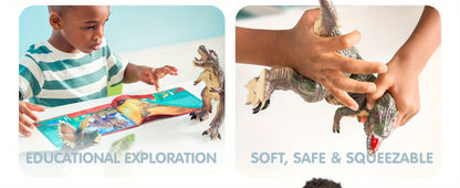 Toddler Dinosaur Figures with Educational Book, 6 Jumbo Realistic Dinosaur Toys for Toddlers 1+ Years