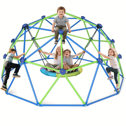 10FT Kids Climbing Dome with Hammock Swing Disc Swing Backyard Jungle Gym Steel Frame Outdoor Play Equipment 1000 LBS Capacity Gift for Boys