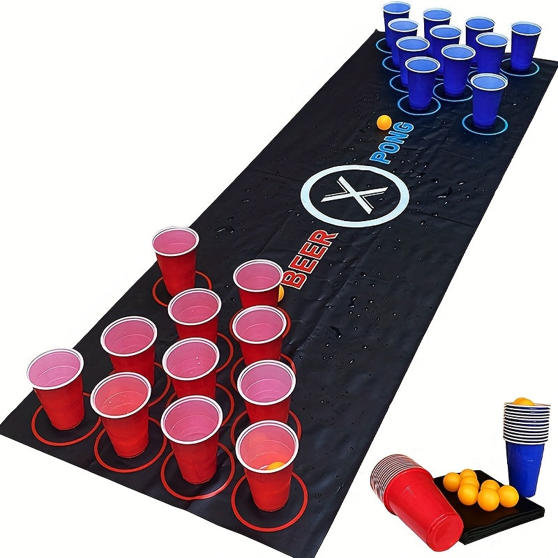 Beer Pong Set with Table Mat 12 Red Cups 12 Blue Cups & 24 Ping Pong Balls with the Listed Color, Size or Set Options for Everyday Use