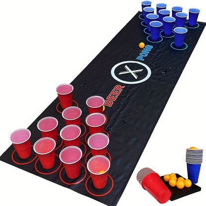 Beer Pong Set with Table Mat 12 Red Cups 12 Blue Cups & 24 Ping Pong Balls with the Listed Color, Size or Set Options for Everyday Use