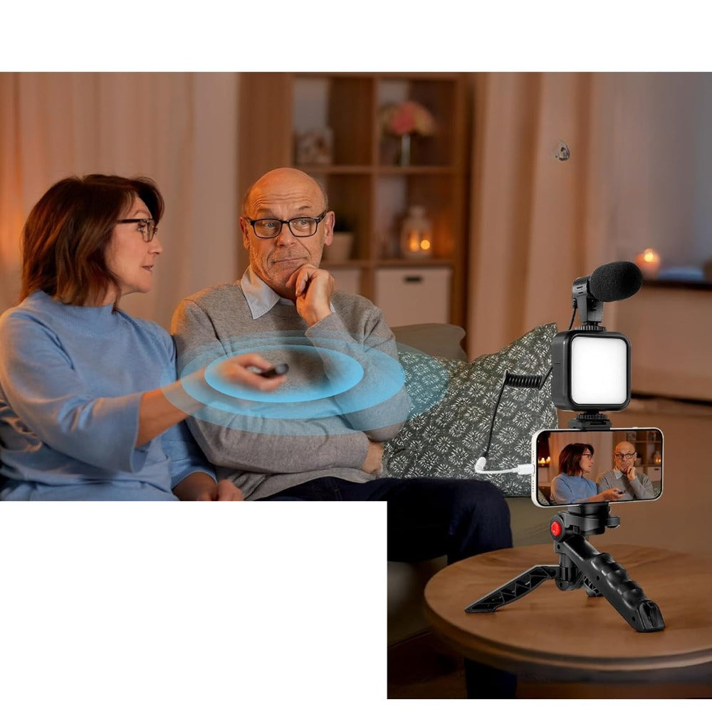 Cardioid Microphone Vlogging Kit for Phone with Mini LED Video Light & Pistol Grip Tripod for an Everyday Personal Care Routine