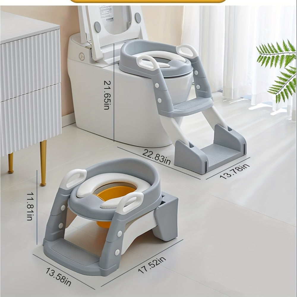 Potty Training Toilet Seat with Ladder, 2-in-1 Toddler Toilet Seat & Step Stool, Foldable Kids Potty Chair with Anti-Slip Pad
